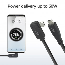 ACT USB 3.0 60W USB Type-C (straight) to USB Type-C (left/right angled) Cable 0,5m Black