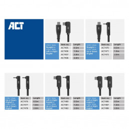 ACT USB 3.0 60W USB Type-C (straight) to USB Type-C (left/right angled) Cable 3m Black
