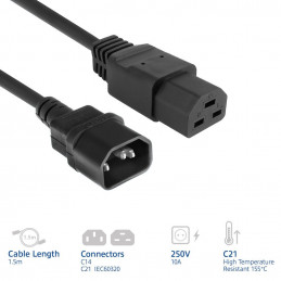 ACT Powercord C14 male- C21 famale 1,5m Black