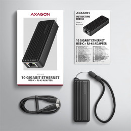 AXAGON ADE-10GR Type-C USB3.2 Gen 2 - 10 Gigabit Ethernet 10/100/1000/2500/5000/10000 Adapter Aluminum/Black