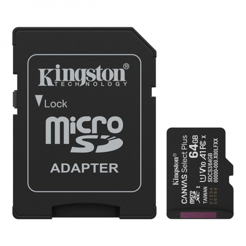 Kingston 64GB microSDXC Canvas Select Plus Gen3 Class 10 UHS-1 A1 V10 + adapterrel